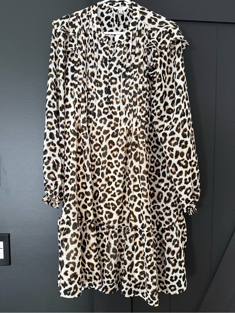 Time and Tru Leopard Print Ruffle Dress - Black and Brown